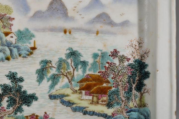古玩陶瓷浴硯書屋款山水紋四方四足盤拍賣，當前價格12000元