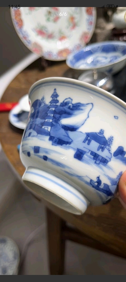 古玩陶瓷康熙通景山水人物碗真品鑒賞圖