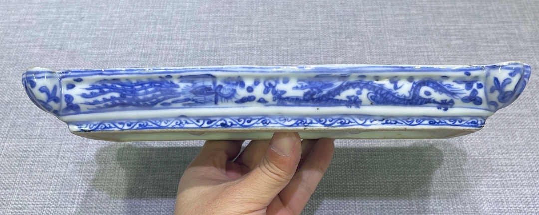 古玩陶瓷龍鳳紋青花盤真品鑒賞圖