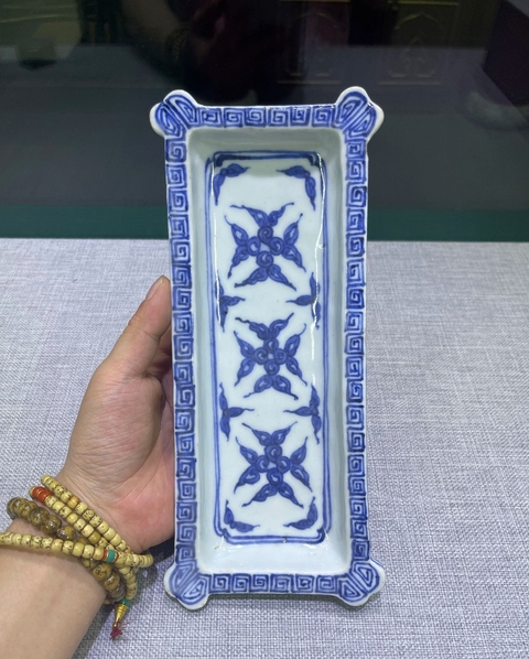 古玩陶瓷龍鳳紋青花盤真品鑒賞圖