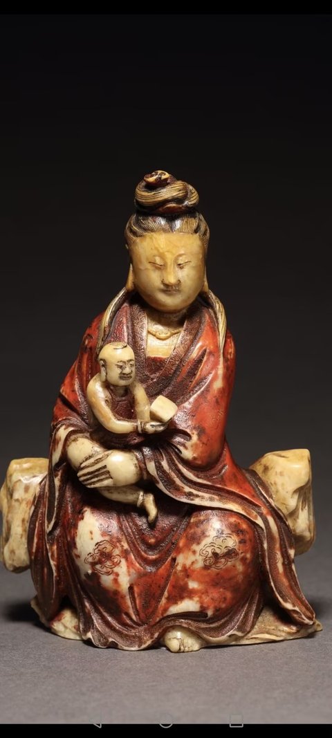古玩玉器壽山石觀音送子真品鑒賞圖