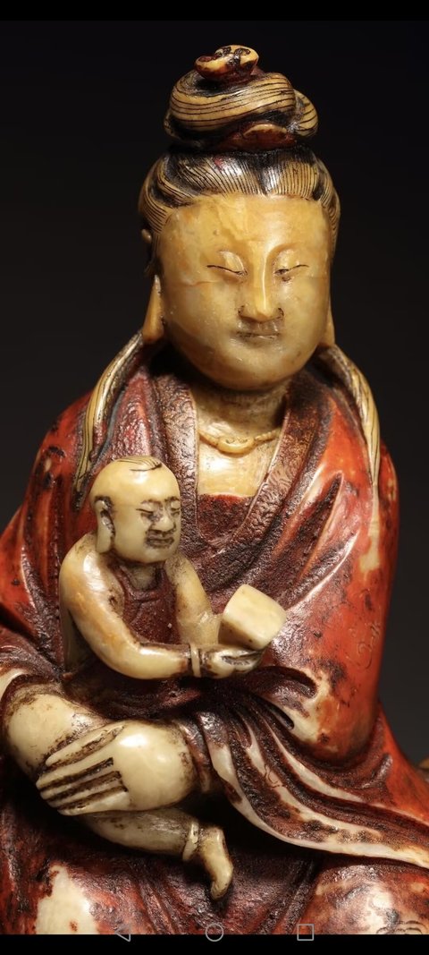 古玩玉器壽山石觀音送子真品鑒賞圖