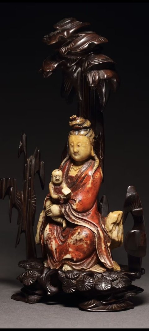 古玩玉器壽山石觀音送子真品鑒賞圖