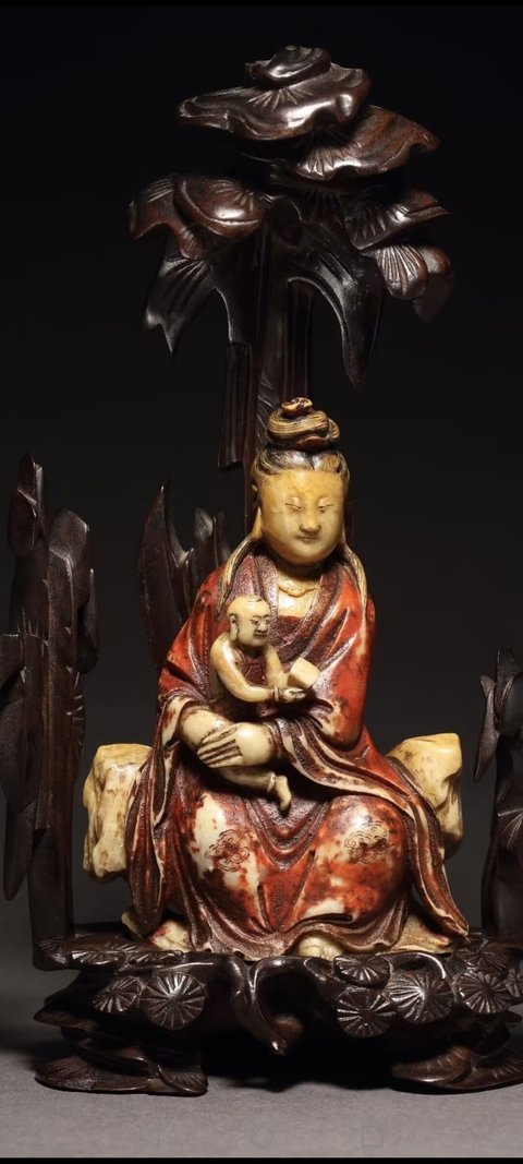古玩玉器壽山石觀音送子真品鑒賞圖