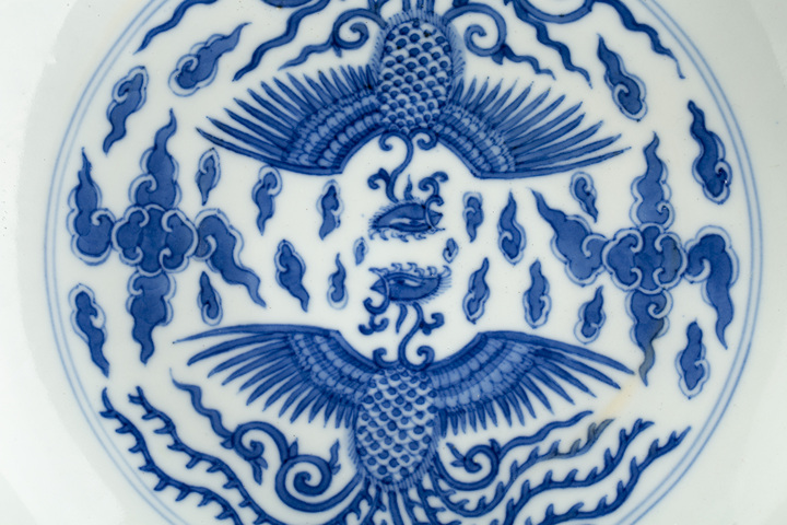 古玩陶瓷清道光·青花對頭鳳紋大盤（官）真品鑒賞圖