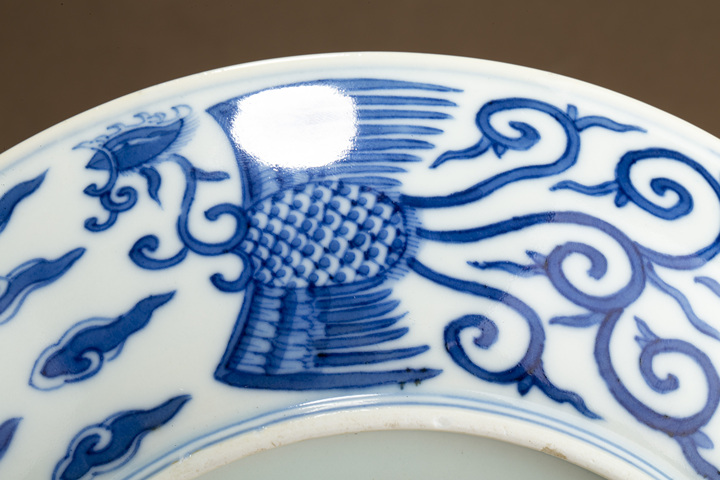 古玩陶瓷清道光·青花對頭鳳紋大盤（官）真品鑒賞圖