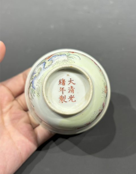 古玩陶瓷粉彩冠上加官紋杯拍賣，當前價格12000元