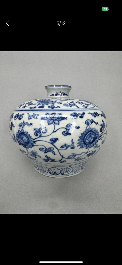 古玩陶瓷明晚期 青花纏枝花卉紋嘟嚕瓶真品鑒賞圖