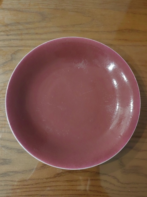 古玩陶瓷胭脂紅釉盤真品鑒賞圖
