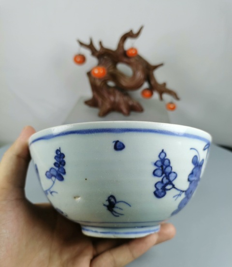 古玩陶瓷青花花鳥紋茶碗真品鑒賞圖