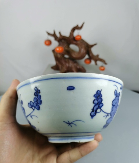 古玩陶瓷青花花鳥紋茶碗真品鑒賞圖