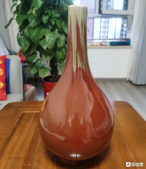 古玩陶瓷解放初期鈞紅釉膽式瓶拍賣,當前價格800元