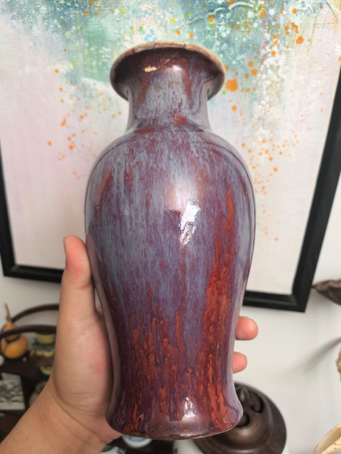 古玩陶瓷鈞紅窯變釉觀音瓶真品鑒賞圖