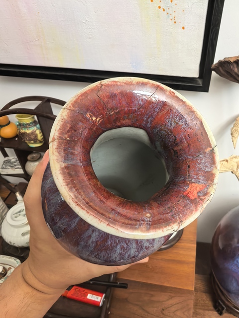 古玩陶瓷鈞紅窯變釉觀音瓶真品鑒賞圖