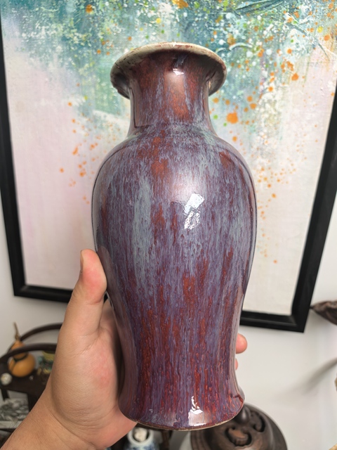 古玩陶瓷鈞紅窯變釉觀音瓶真品鑒賞圖