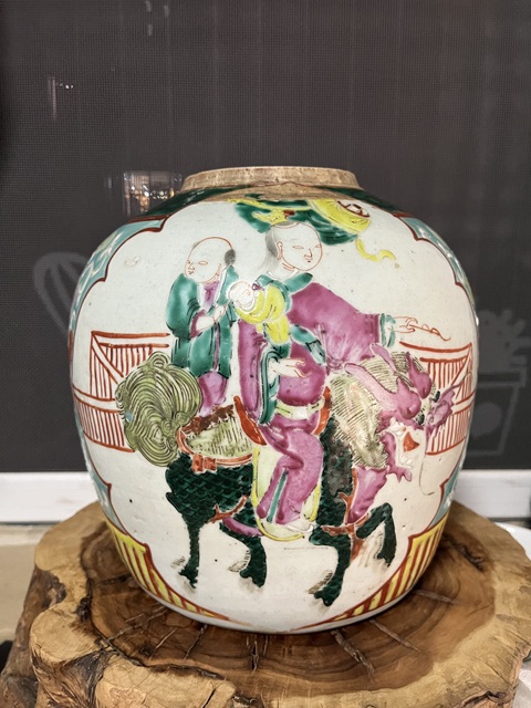 古玩陶瓷粉彩麒麟送子圖罐拍賣,當前價格3388元