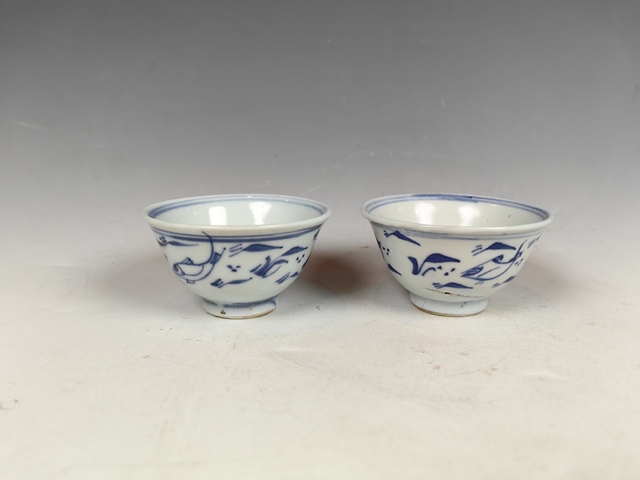 古玩陶瓷清早魚藻紋青花茶園一對真品鑒賞圖