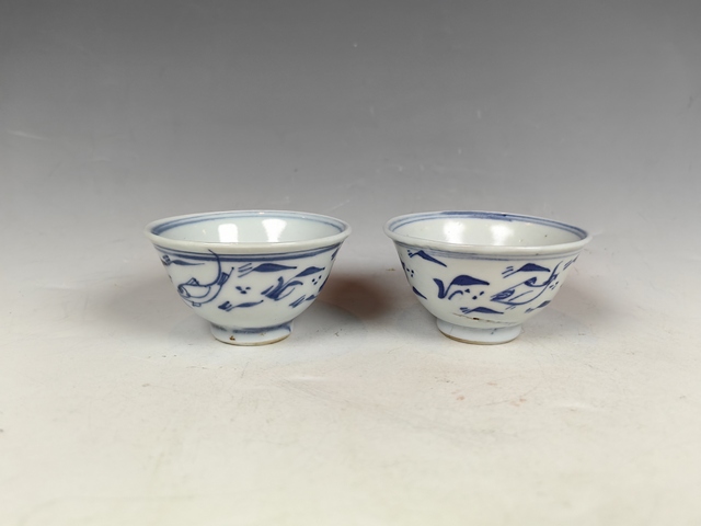 古玩陶瓷清早魚藻紋青花茶園一對真品鑒賞圖