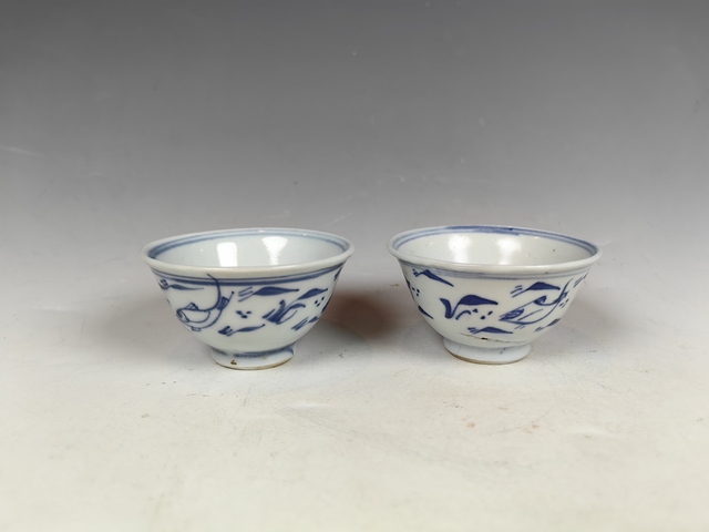 古玩陶瓷清早魚藻紋青花茶園一對真品鑒賞圖