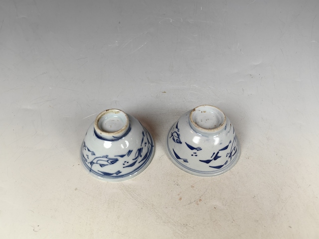 古玩陶瓷清早魚藻紋青花茶園一對真品鑒賞圖