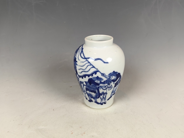 古玩陶瓷清晚霸王別姬人物故事紋青花敞口梅瓶真品鑒賞圖