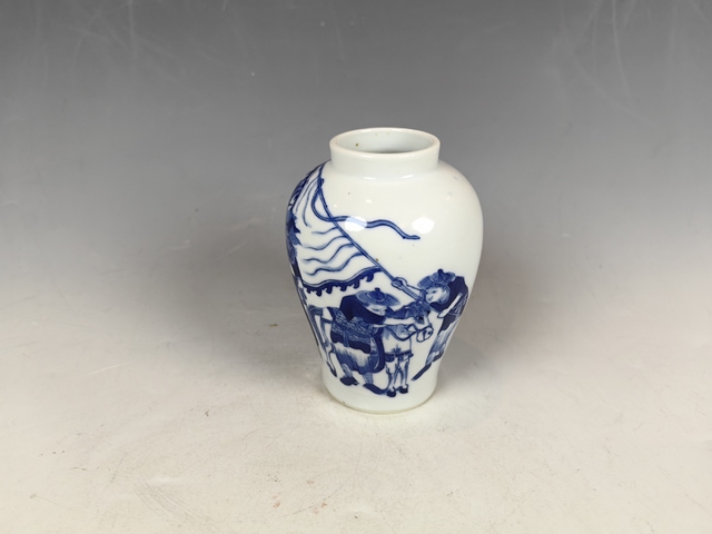 古玩陶瓷清晚霸王別姬人物故事紋青花敞口梅瓶真品鑒賞圖