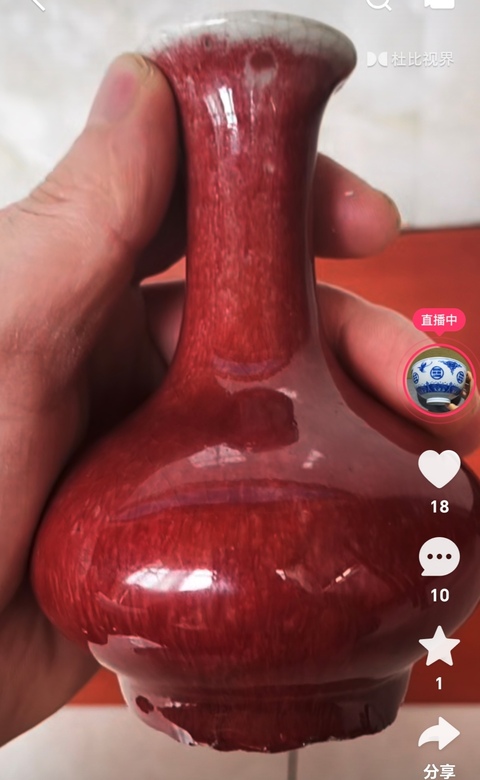 古玩陶瓷郎紅釉撇口瓶真品鑒賞圖