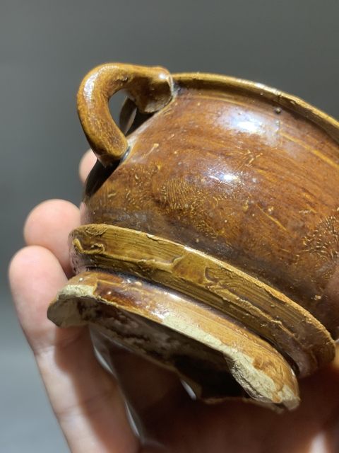 古玩陶瓷醬釉雙耳三足爐真品鑒賞圖