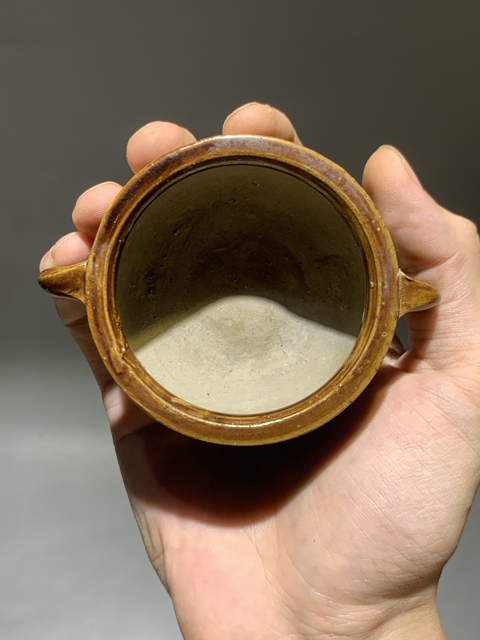 古玩陶瓷醬釉雙耳三足爐真品鑒賞圖