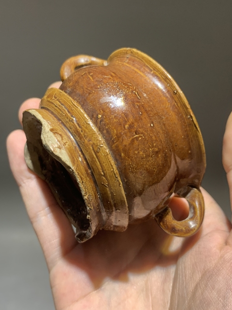 古玩陶瓷醬釉雙耳三足爐真品鑒賞圖