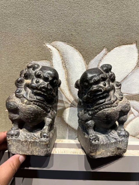 古玩雜項青石獅真品鑒賞圖