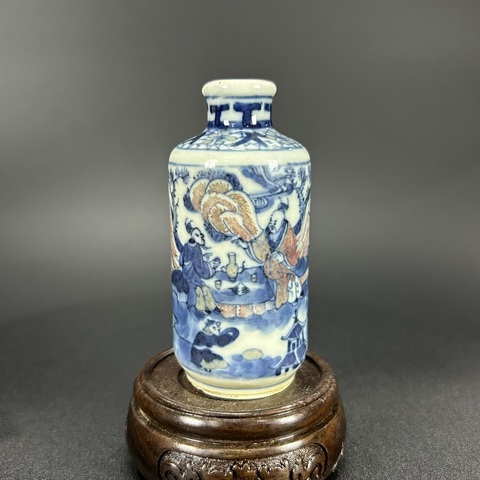 古玩陶瓷青花釉里紅人物故事紋鼻煙壺真品鑒賞圖