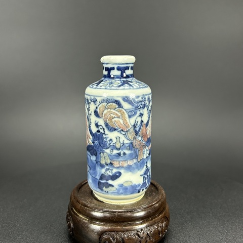 古玩陶瓷青花釉里紅人物故事紋鼻煙壺真品鑒賞圖