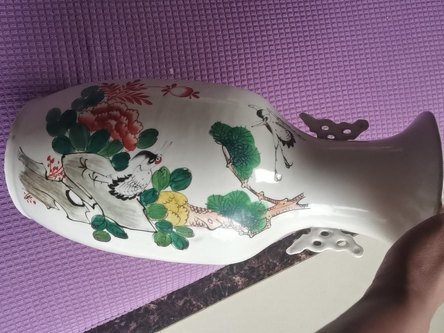 古玩陶瓷民國磁州窯松鶴紋瓶真品鑒賞圖