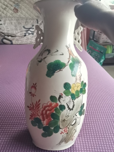 古玩陶瓷民國磁州窯松鶴紋瓶真品鑒賞圖
