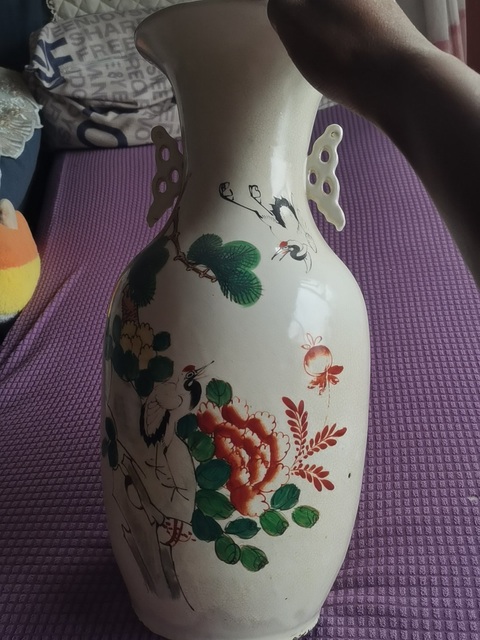古玩陶瓷民國磁州窯松鶴紋瓶真品鑒賞圖