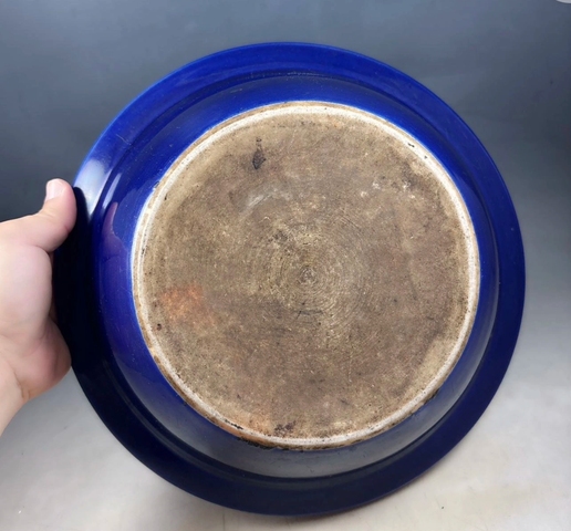 古玩陶瓷藍釉堆白花卉紋凈手盆真品鑒賞圖