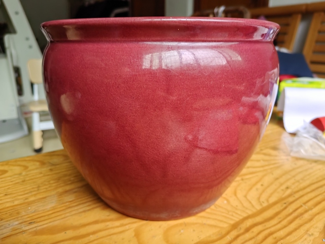 古玩陶瓷胭脂紅釉花盆真品鑒賞圖
