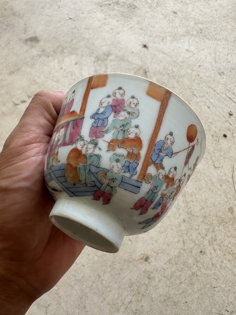 古玩陶瓷粉彩百子鬧春茶圓拍賣,當前價格12000元