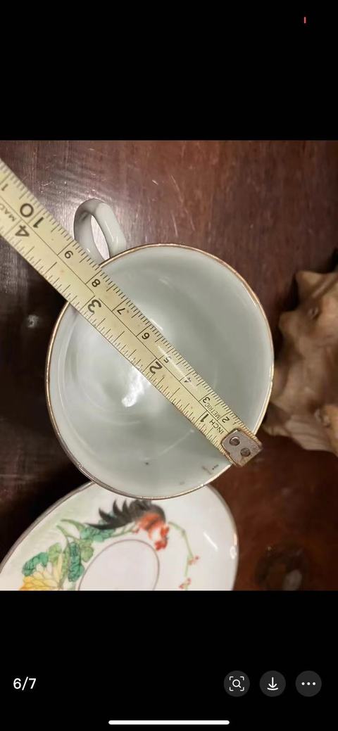 古玩陶瓷粉彩雞紋杯碟一套真品鑒賞圖