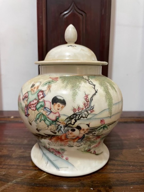 古玩陶瓷粉彩人物故事將軍罐真品鑒賞圖