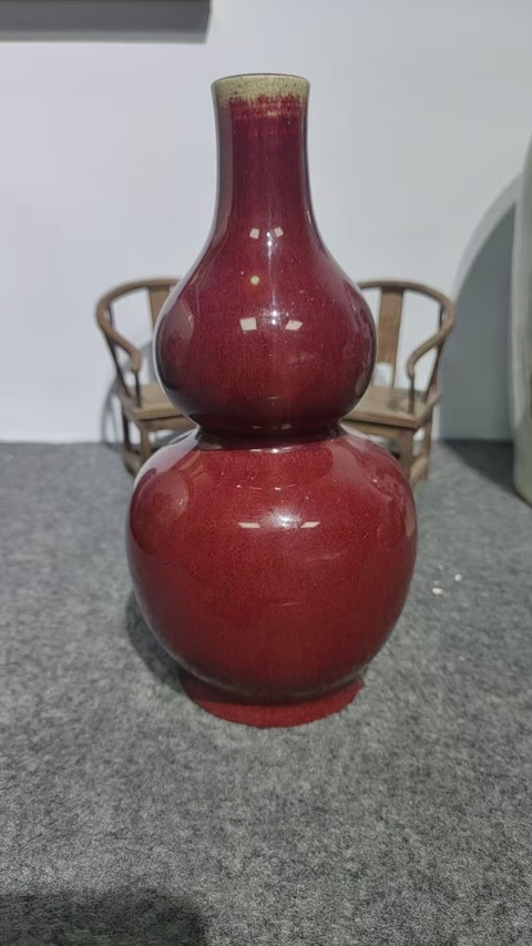 古玩陶瓷窯變紅釉葫蘆瓶真品鑒賞圖