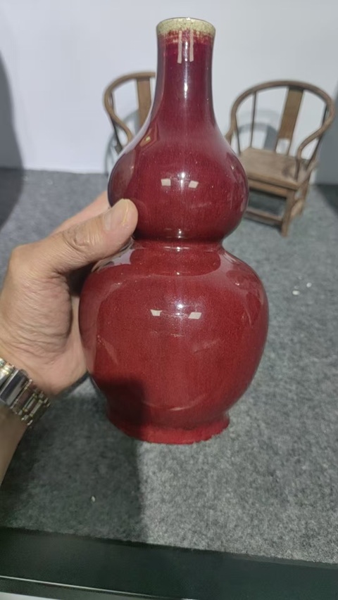 古玩陶瓷窯變紅釉葫蘆瓶真品鑒賞圖