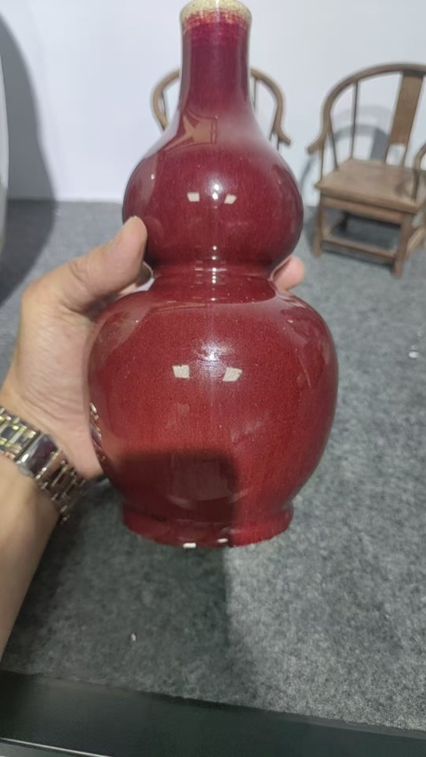 古玩陶瓷窯變紅釉葫蘆瓶真品鑒賞圖