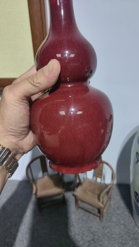 古玩陶瓷窯變紅釉葫蘆瓶真品鑒賞圖