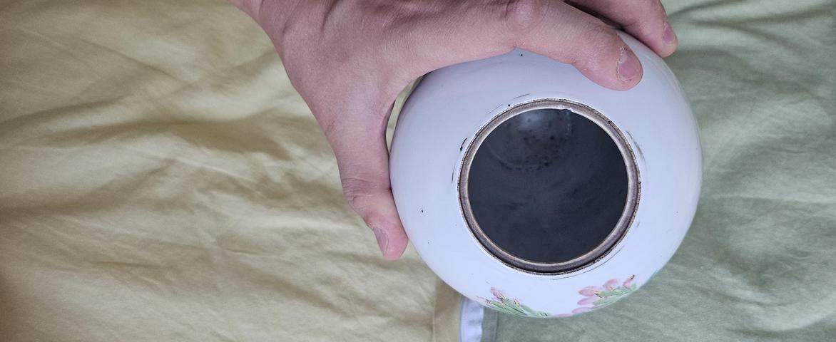 古玩陶瓷淺絳花鳥紋東瓜罐真品鑒賞圖