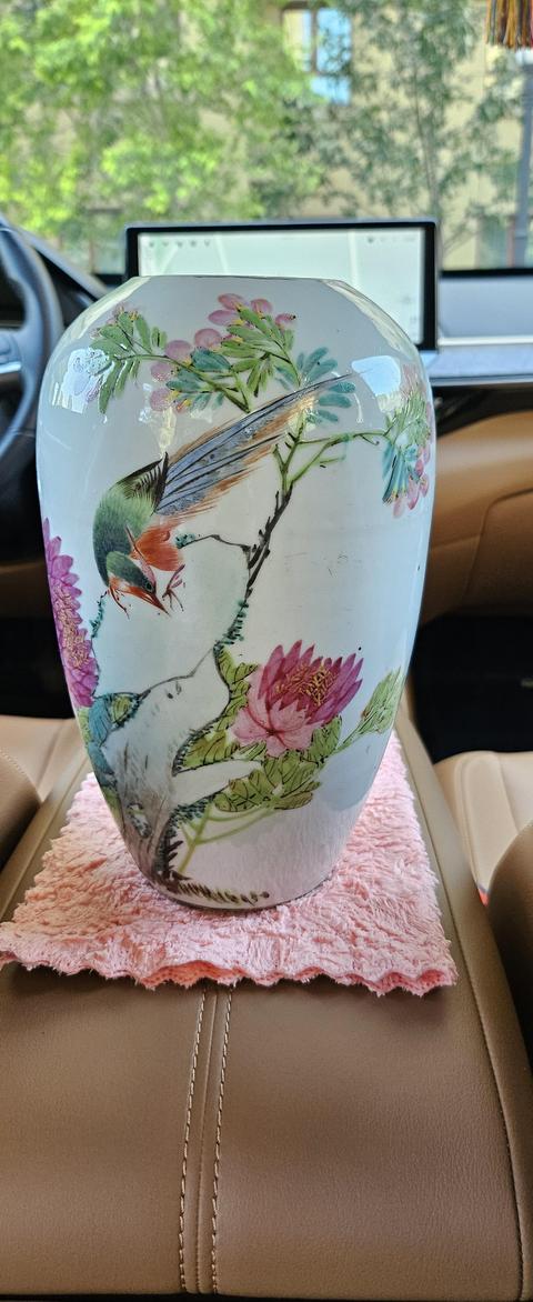 古玩陶瓷淺絳花鳥紋東瓜罐真品鑒賞圖