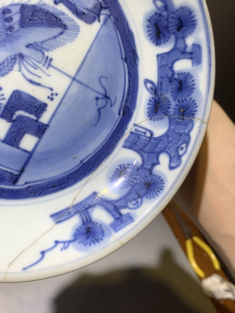 古玩陶瓷青花丹鶴朝陽圖盤真品鑒賞圖