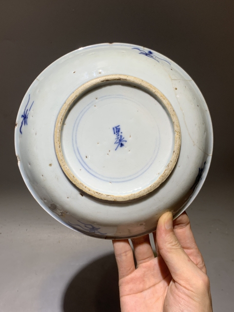 古玩陶瓷青花丹鶴朝陽圖盤真品鑒賞圖