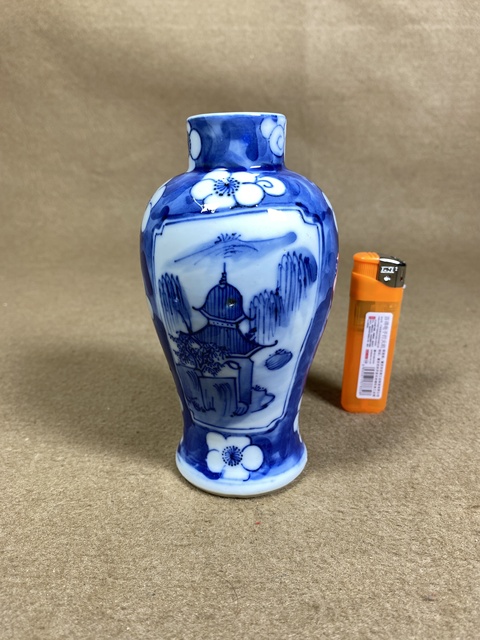 古玩陶瓷晚清冰梅開窗亭臺樓閣圖瓶真品鑒賞圖